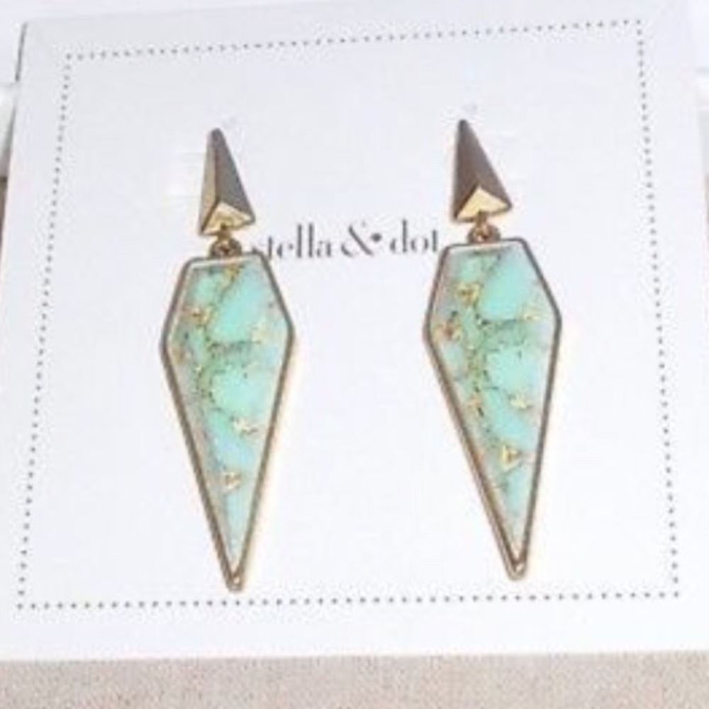 Stella & Dot | Modern Linear GOLD + AquaBlue Winona Drop Earrings - Picture 5 of 7